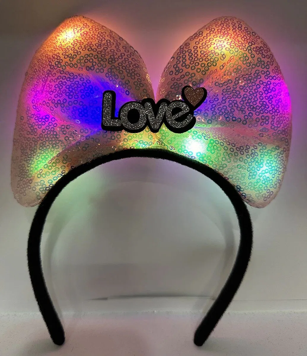 Led Işıklı Love Yazılı Pembe Fiyonk Taç – Kız Çocuk Parti Tacı görsel 3
