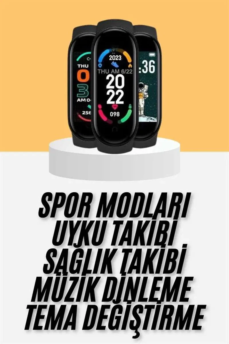 M6 Akıllı Bileklik Siyah Adımsayar Spor Takibi Android ve İOS Uyumlu görsel 2