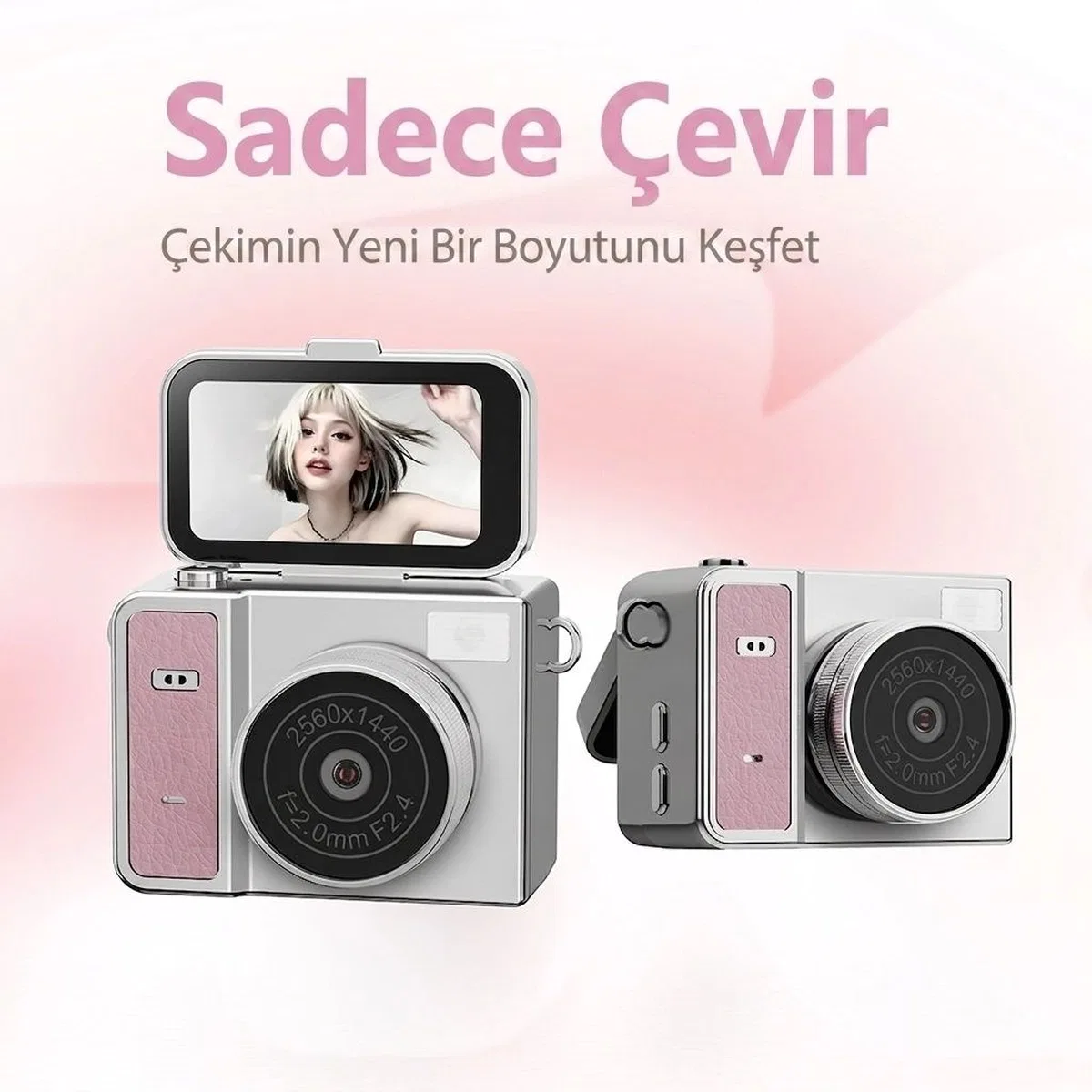 2k Mini Dijital Retro Video Kamera Flaşlı Dijital Vlog Mini Fotoğraf Makinesi Türkçe Menü Yeşil görsel 2