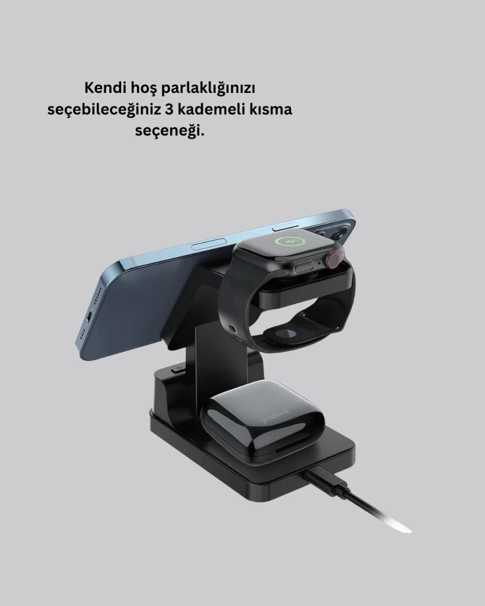 Dijital Saatli Kablosuz Şarj İstasyonu – 3’ü 1 Arada Uyumlu Hızlı Şarj Ve Led Ekran Yeni Nesil görsel 5