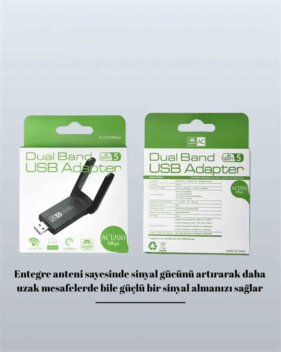 USB 3. 0 Wireless Adaptör – 2. 4GHz & 5GHz Destekli görsel 4