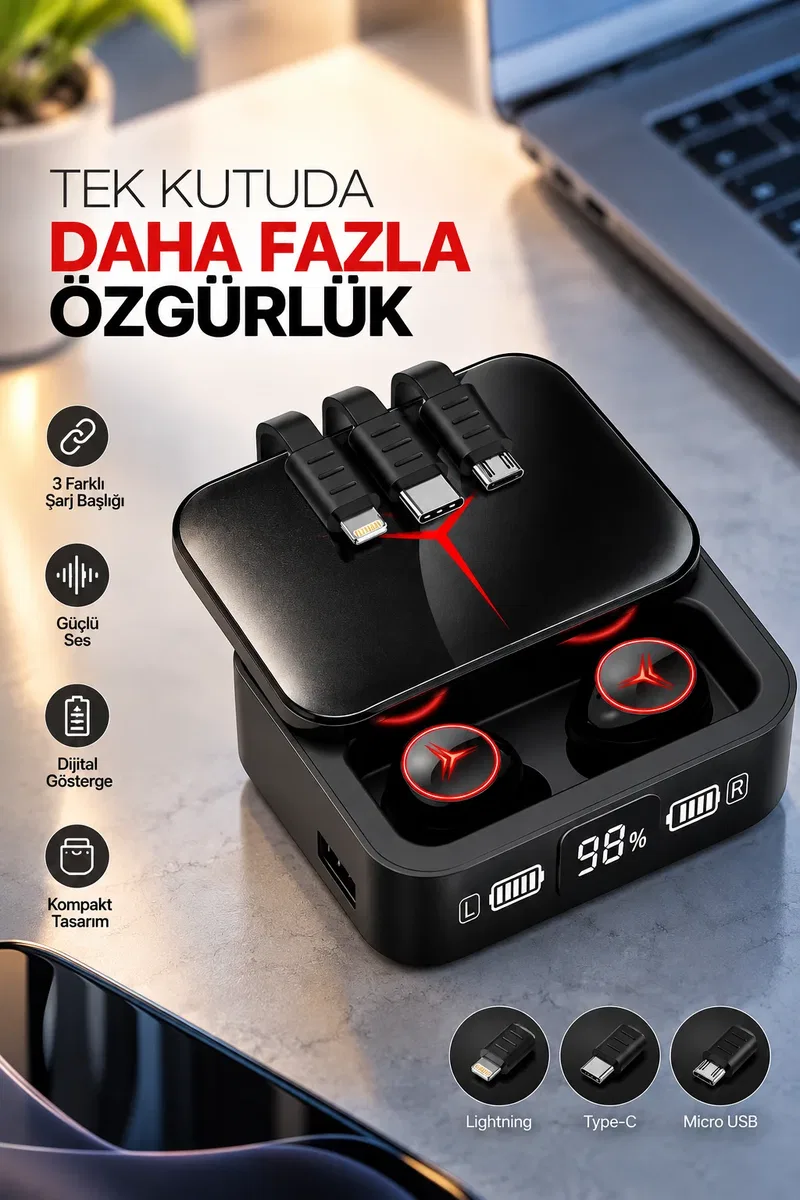 Bluetooth Kulaklık Powerbank Özelliği Yüksek Ses Kaliteli TWS Kulaklık Dokunmatik