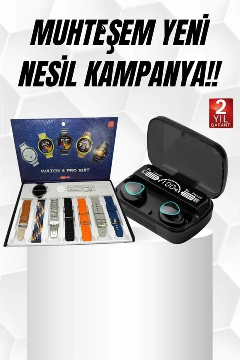 Ucuz Kaliteli Yeni Nesil 7 Kordonlu Akıllı Saat ve Kablosuz Bluetooth Kulaklık ANC Özelliği görsel 2