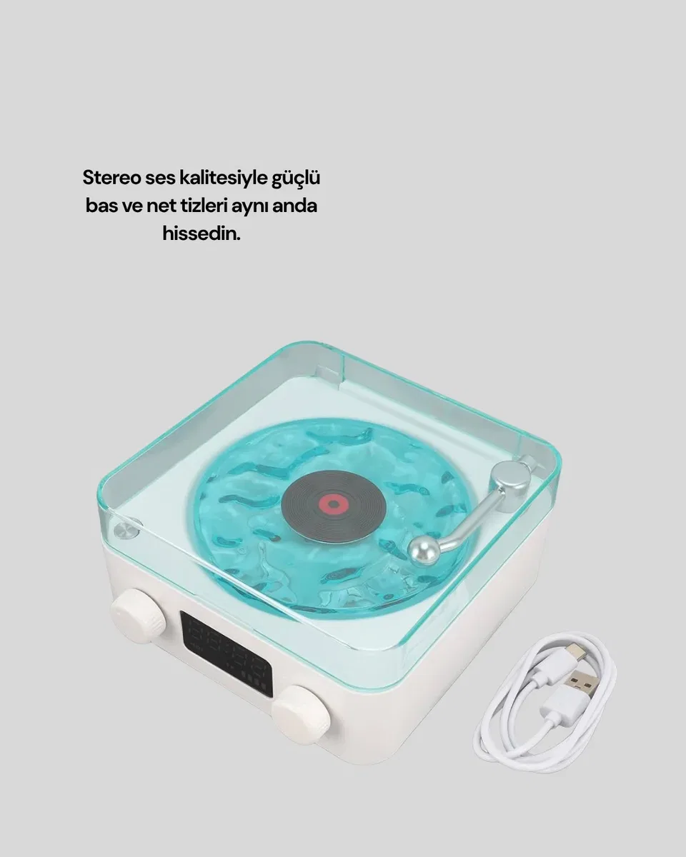 Retro Tasarımlı Gece Lambalı Bluetooth Hoparlör – Saat ve Pil Göstergeli görsel 4