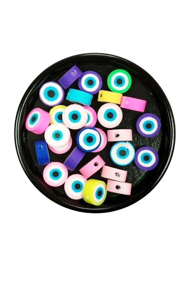 30 Adet 10 mm Polimer Kil Fimo Boncuk Takı Bileklik + 1 Metre Lastikli Misina Hediye - Nazar Boncuğu görsel 3