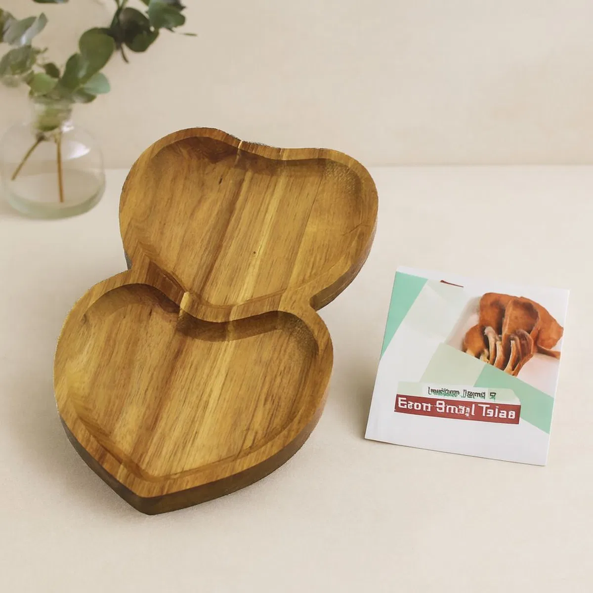 Akasya Kalpli 2 Bölmeli Ahşap Servis Tepsisi 25x14x1. 4 cm