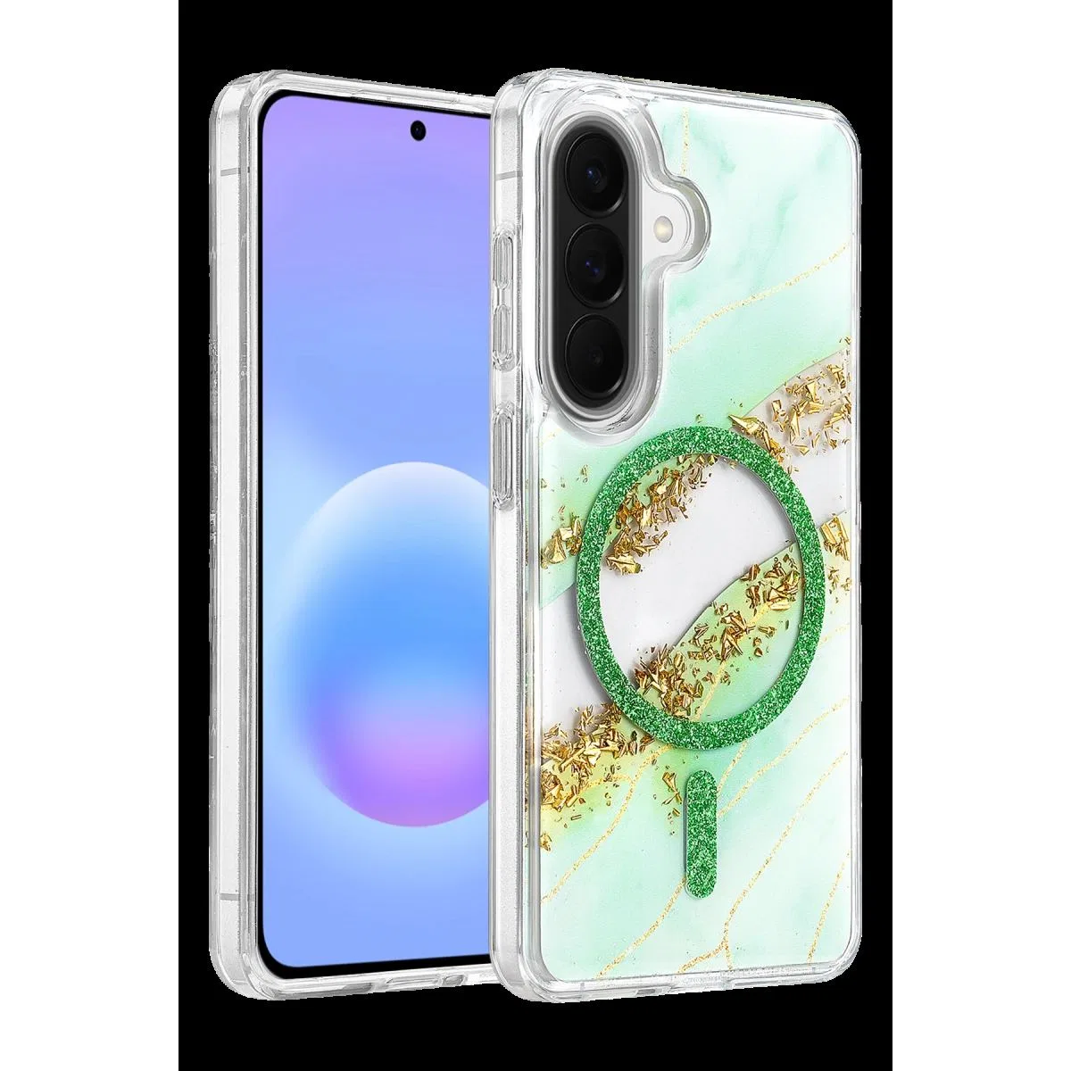 Onegif Samsung Galaxy A56 Lotus Simli Magsafe Kapak - Yeşil