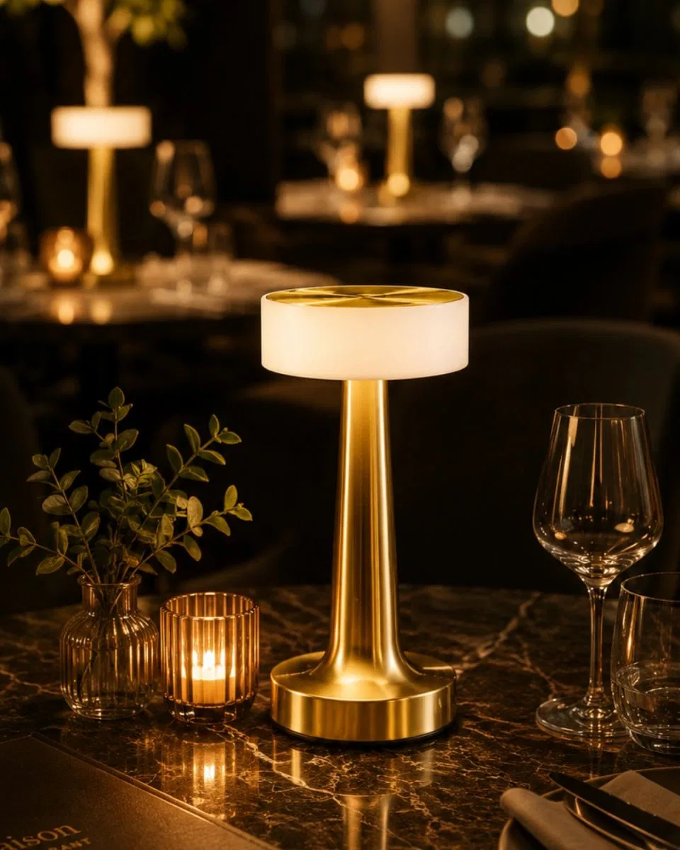 Şarjlı Gold Mantar Masa Lambası Dimmer Ayarlı Kablosuz Led Lamba