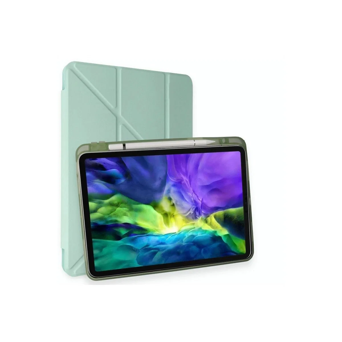 Apple İpad Pro 12. 9 (2021) Kılıf Kalemlikli Mars Tablet Kılıfı - Açık Yeşil görsel 3