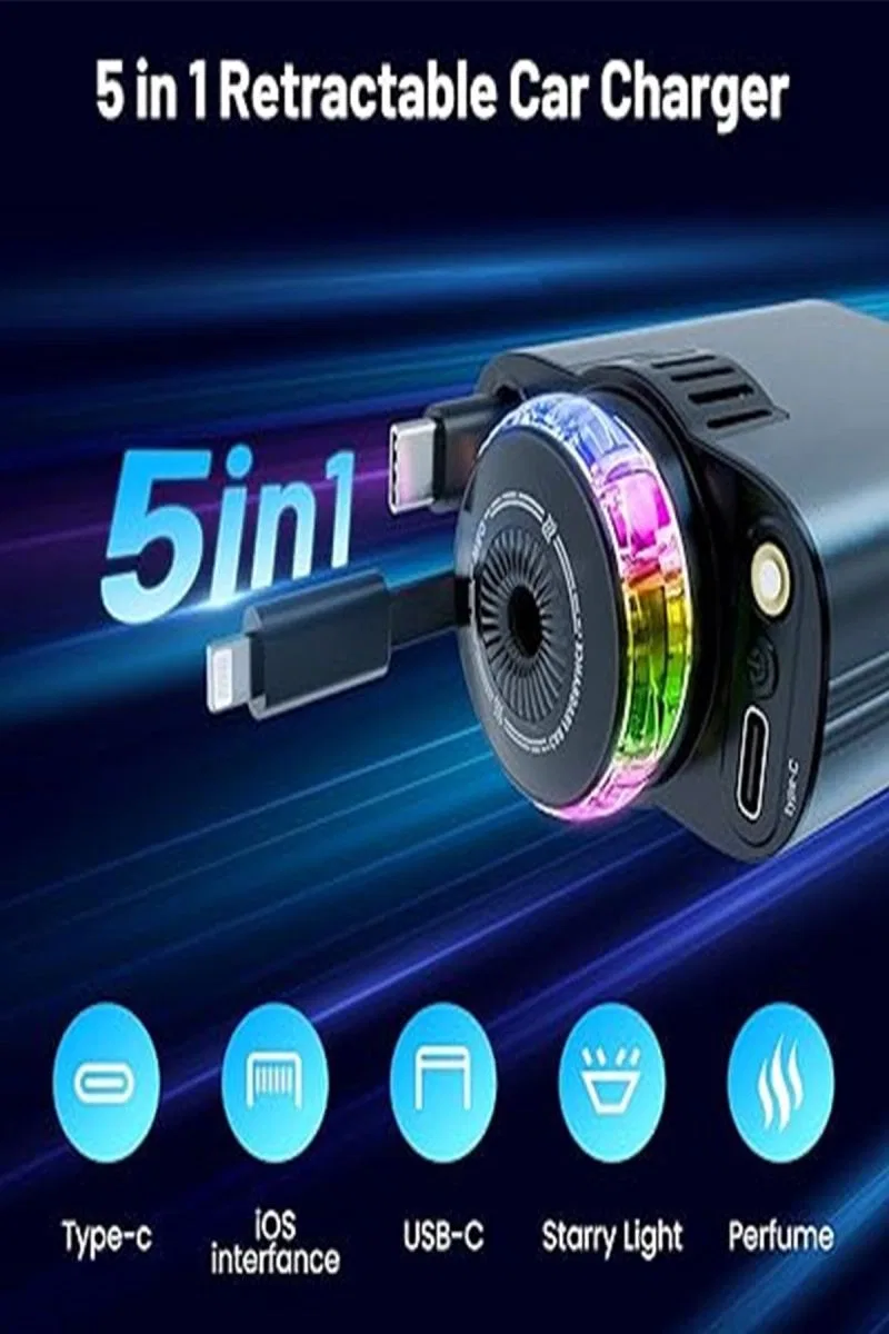 Led Işık Aydınlatmalı 45w Hava Nemlendirici 5’1 Arada Şarj Cihazı Araç İçi Çakmaklık Şarj Aleti görsel 5