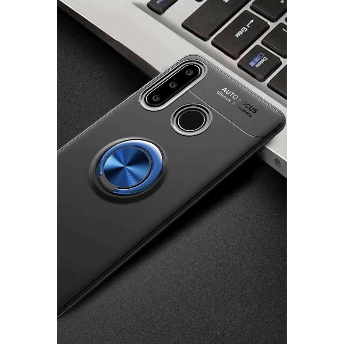 Huawei Y6p Kılıf Range Yüzüklü Silikon - Siyah-mavi görsel 2