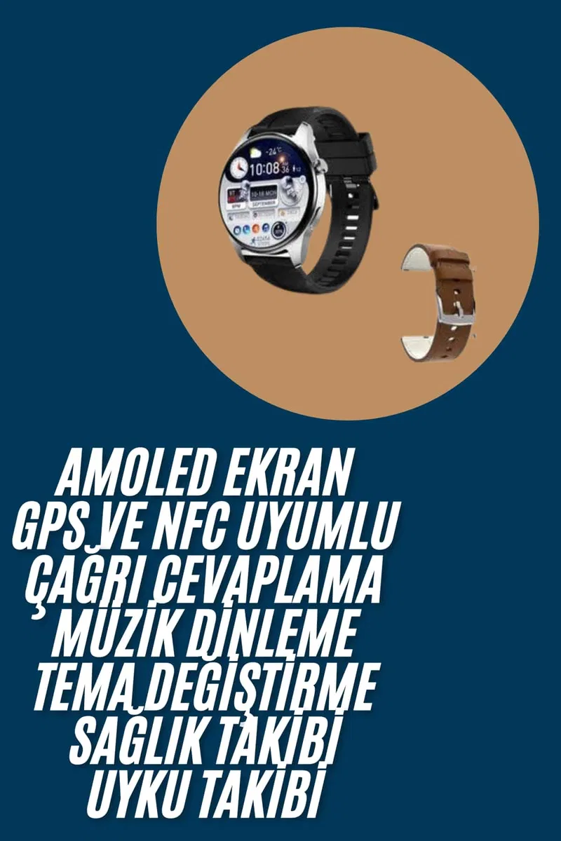 Akıllı Saat Yuvarlak Ekran Sesli Görüşme Özellikli Siyah Akıllı Uni Kol Saati görsel 2