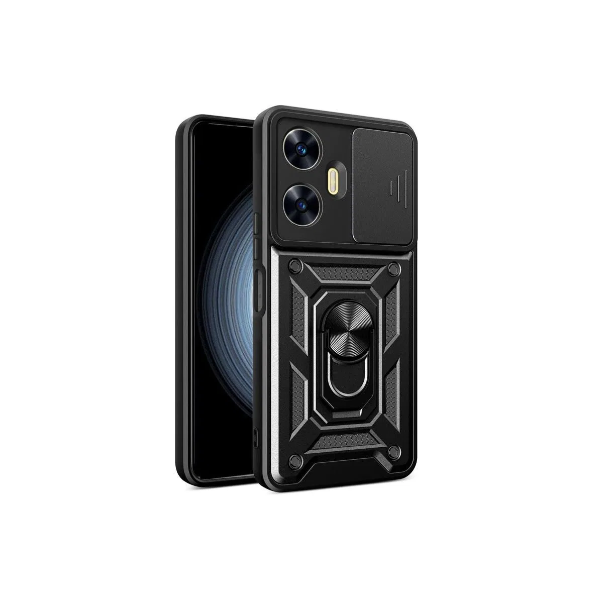 Newface Realme C55 Kılıf Pars Lens Yüzüklü Silikon - Siyah