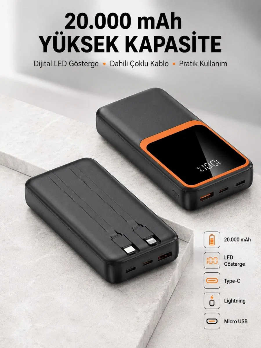 Dijital Ekranlı 20. 000 Mah Powerbank | 22. 5w Hızlı Şarj + Çoklu Bağlantı Seçeneği Yeni Nesil