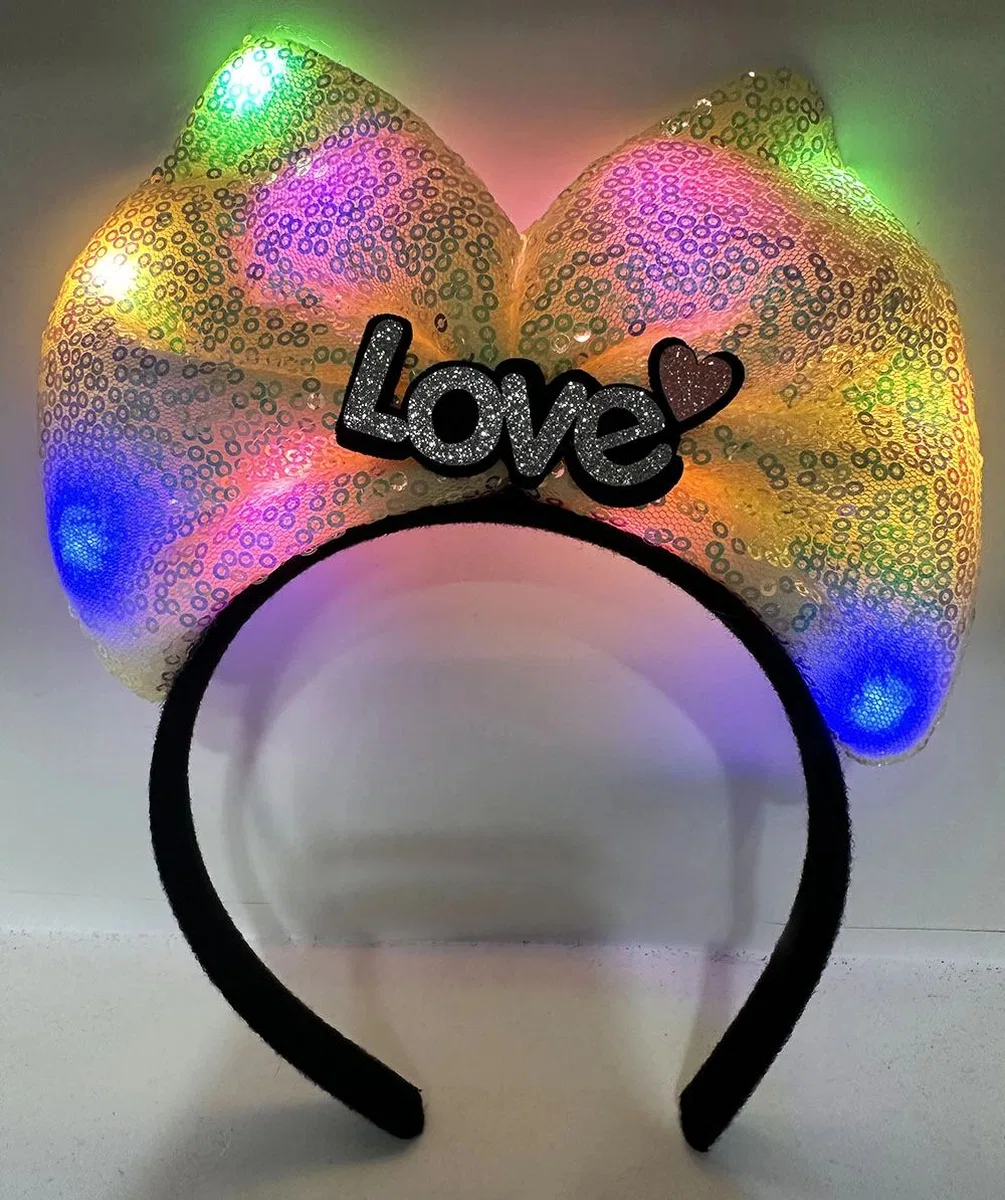 Led Işıklı Love Yazılı Sarı Fiyonk Taç – Kız Çocuk Parti Tacı görsel 3