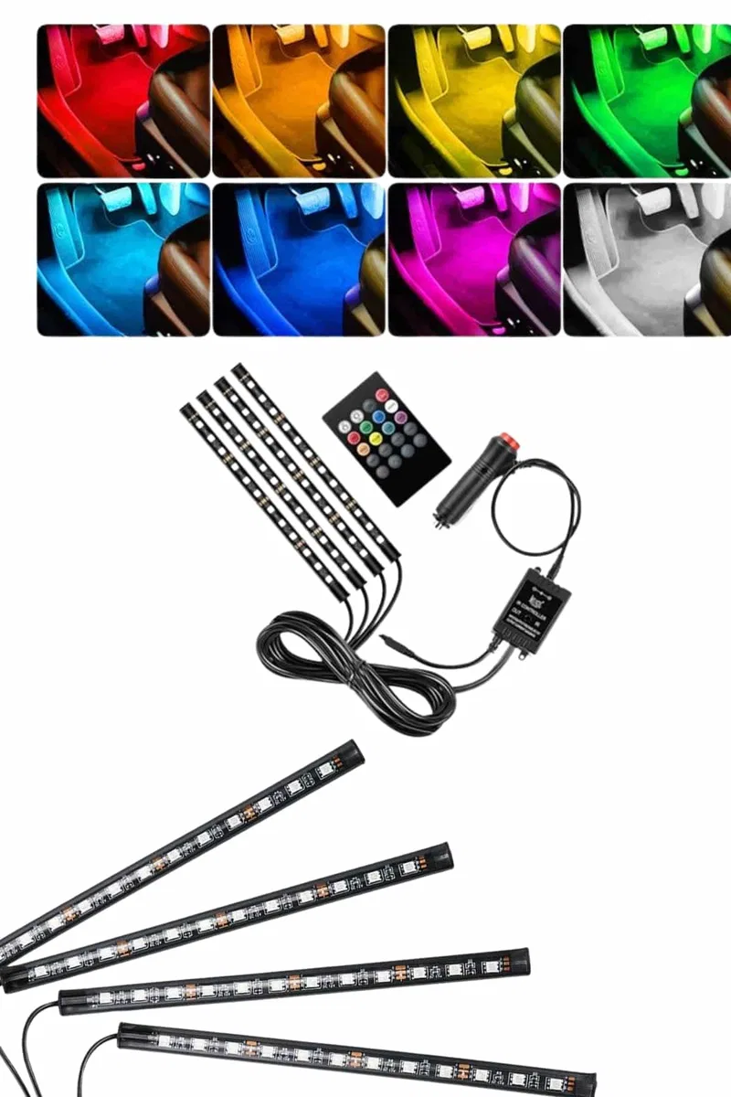 RGB Araç İçi Şerit LED Seti Müzik Kontrollü Ambiyans Aydınlatma görsel 2