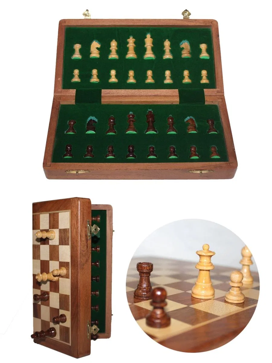 Mıknatıs Taşlı Ahşap Katlanabilir Kutulu Satranç Oyunu 17. 5 Cm G611