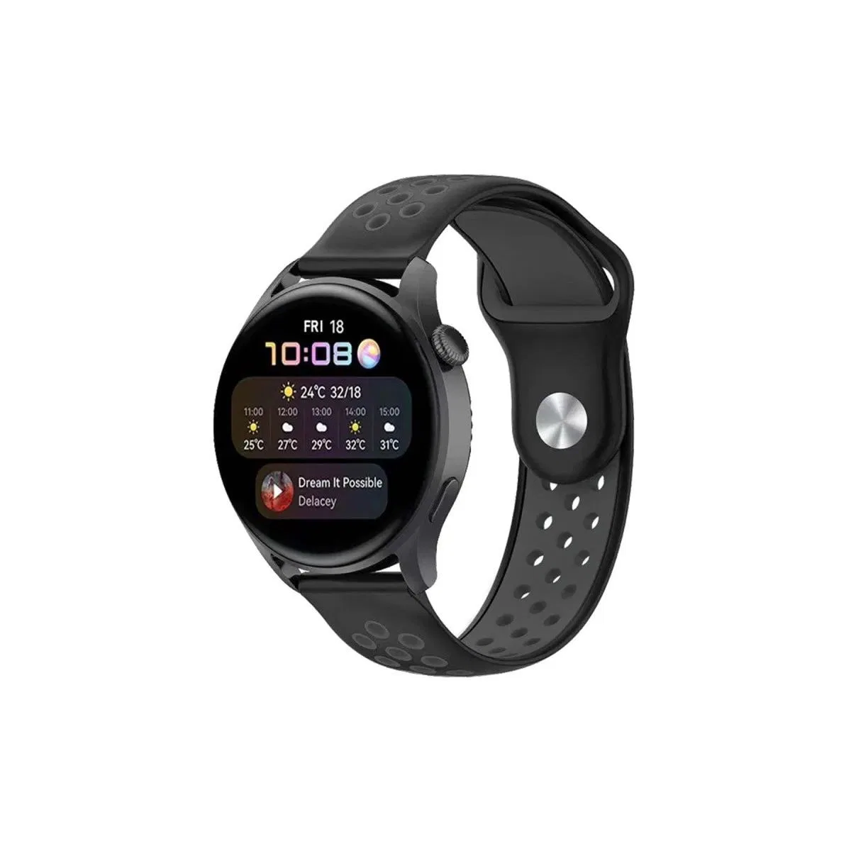 Watch 22mm Spor Delikli Kordon - Siyah-füme