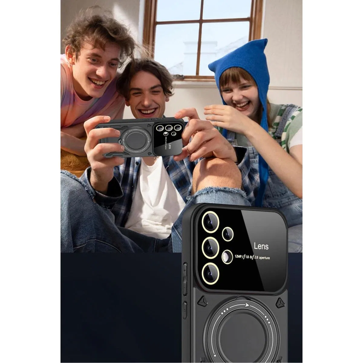 Samsung Galaxy S25 Ultra Kılıf Joy Lens Standlı Kapak - Lacivert görsel 2