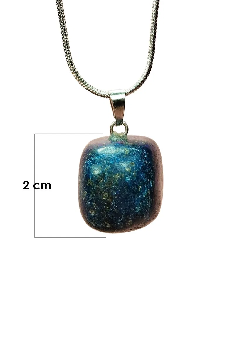 Lapis Lazuri Doğal Taşı Zincirli El Yapımı Kolye Uç: 2 cm Zincir: 20 cm Kutulu görsel 2