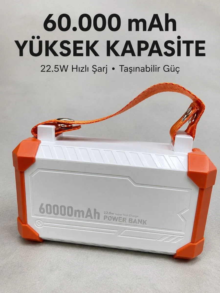 Kamp Ve Seyahat İçin 60000 Mah Powerbank 22. 5w Hızlı Şarj Acil Durum Işıklı Taşıma Saplı 4 Entegre Kablolu