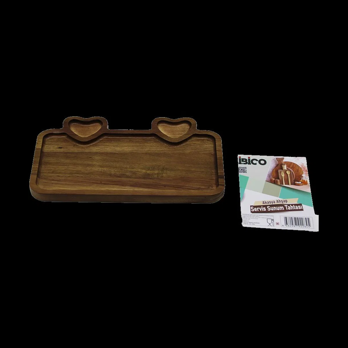Akasya Ahşap Servis Tepsisi 25x14 cm (Kulplu, Kalp Bölmeli) görsel 2