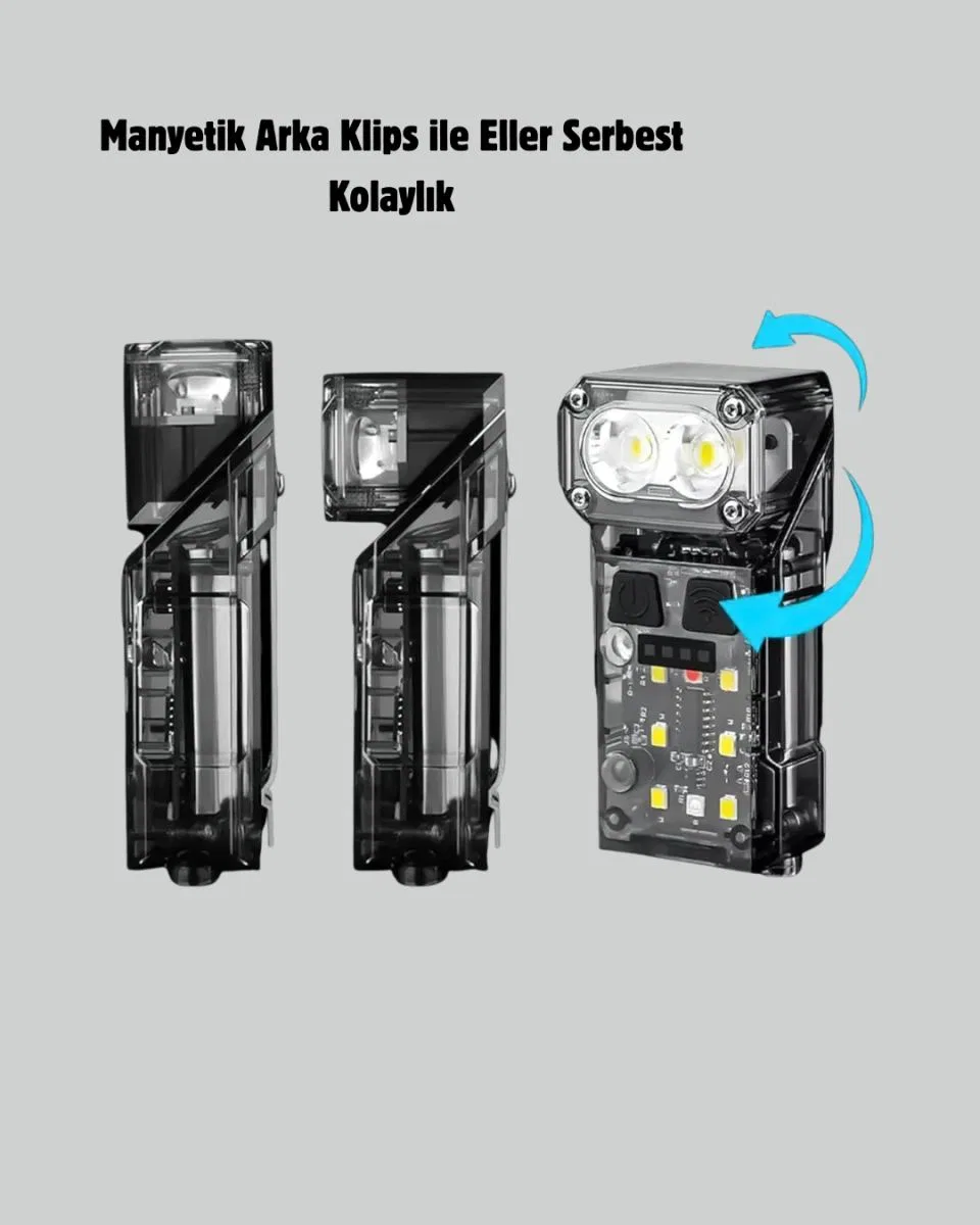 3’ü 1 Arada Led Far Şarj Edilebilir Sensörlü Manyetik 10 Saat Kullanım görsel 3