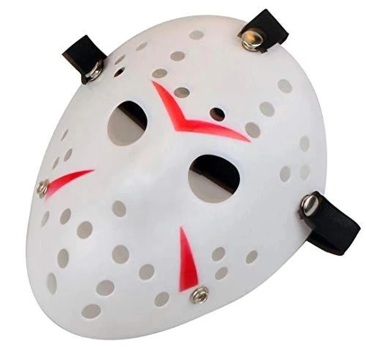 Beyaz Renk Kırmızı Çizgili Tam Yüz Hokey Jason Maskesi Hannibal Maskesi görsel 6