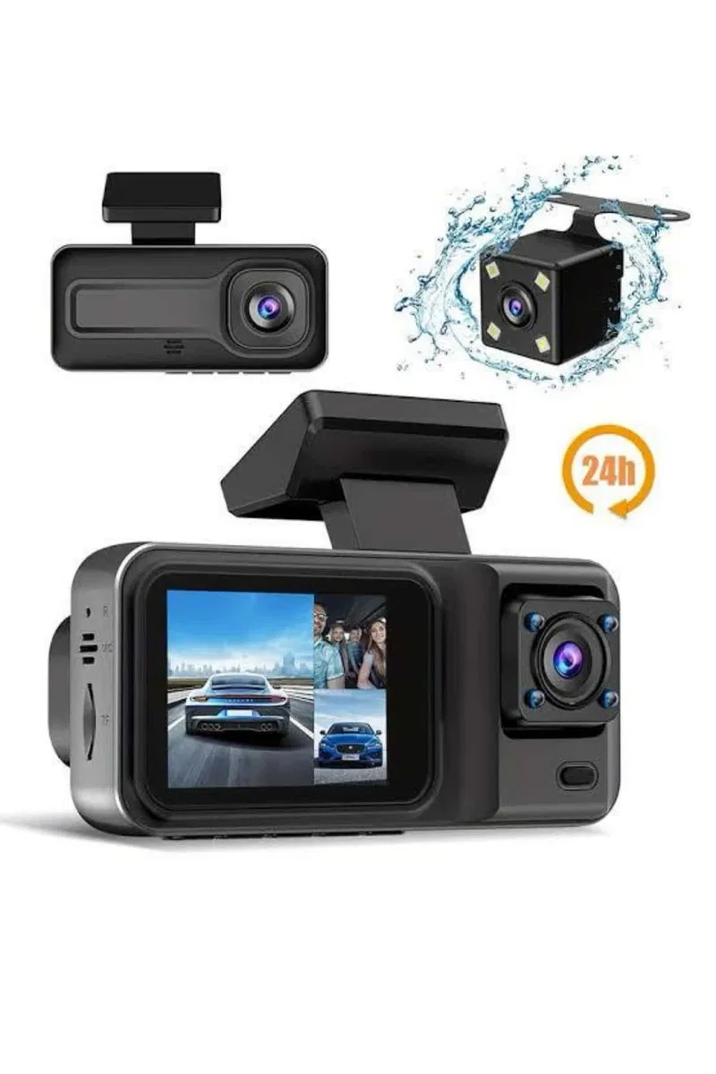 1080P 3 Lensli WİFİ Araç İçi Kameralı Ekran DVR Kaydedici Gece Görüşlü görsel 2