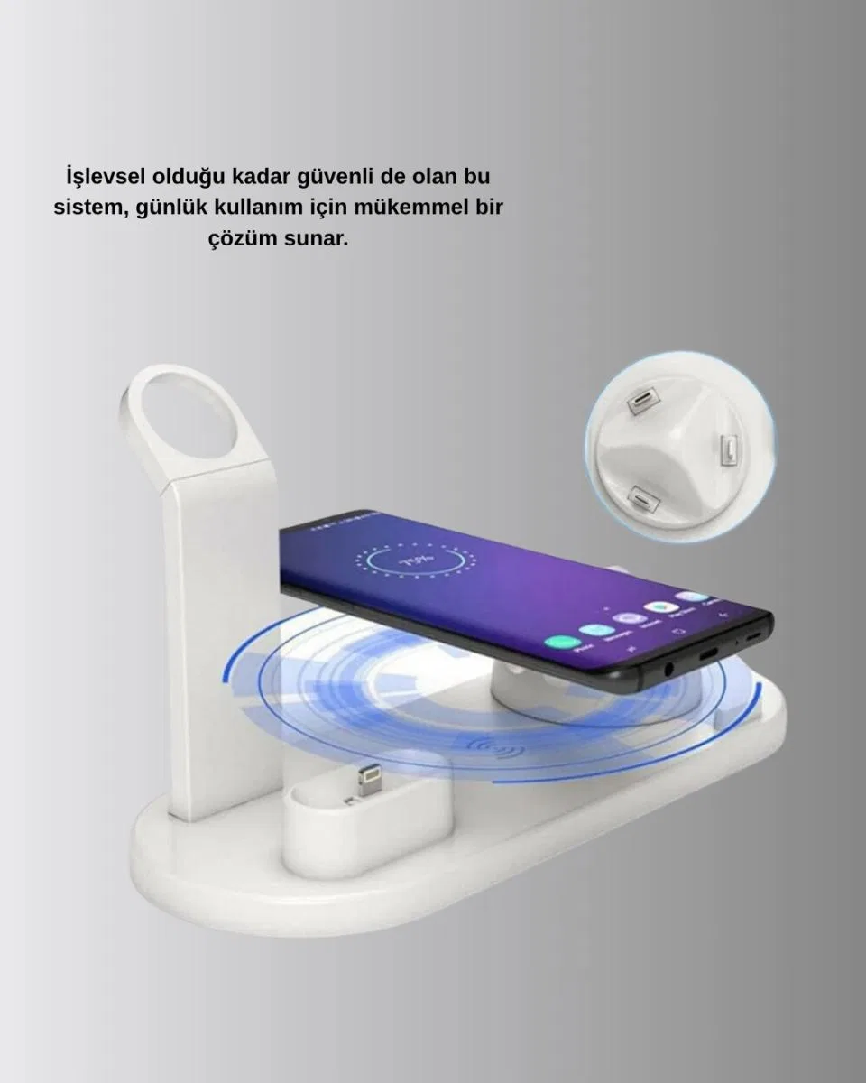 4’lü Kablosuz Şarj Standı İphone Watch Ve Airpods Çoklu Şarjlı görsel 3