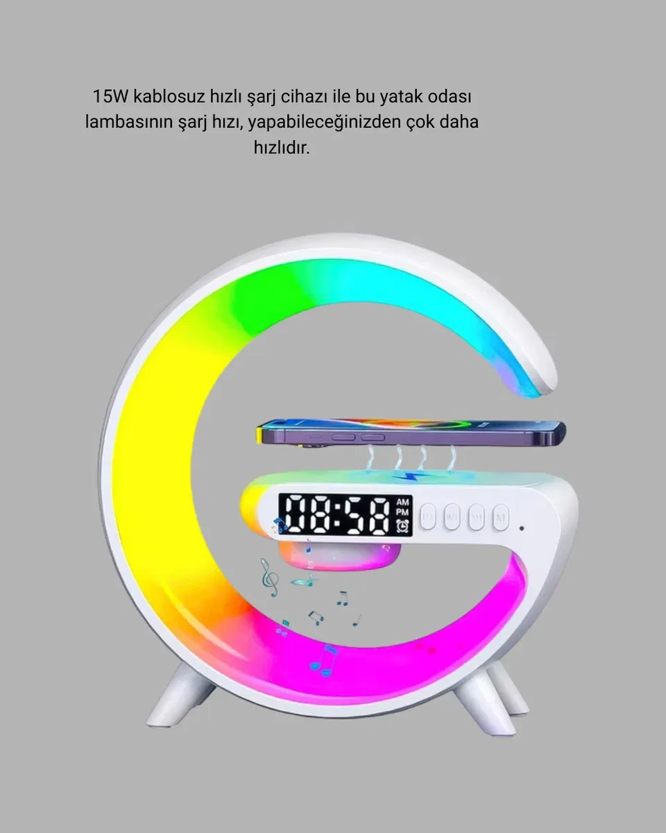 Akıllı Uyku Lambası Gündoğumu Alarmı Kablosuz Şarj ve Müzik Çalar görsel 5