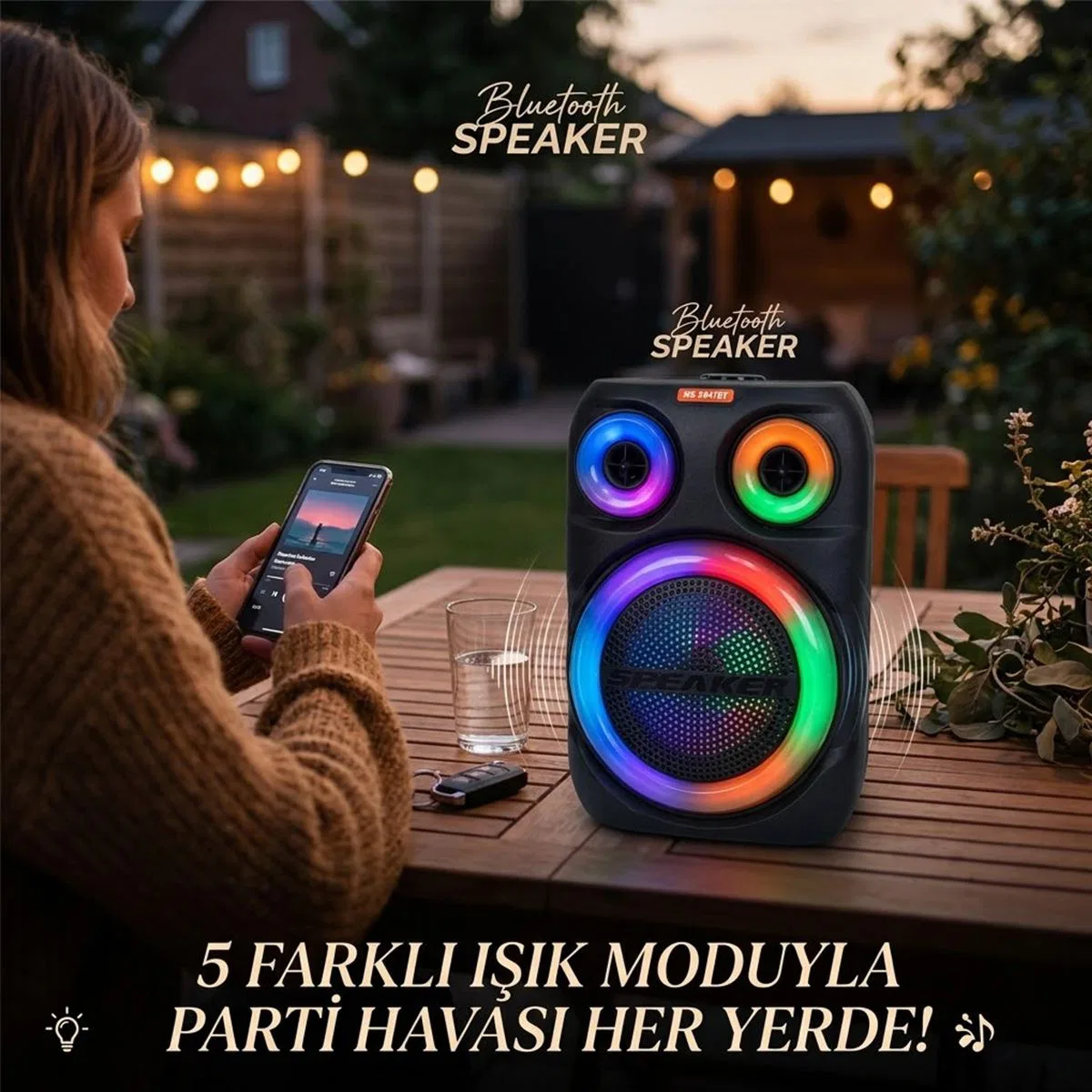 8'' Bluetooth Kablosuz LED Hoparlör (USB / DC 5V) görsel 2