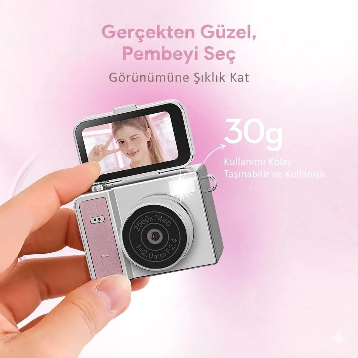 2k Mini Dijital Retro Video Kamera Flaşlı Dijital Vlog Mini Fotoğraf Makinesi Türkçe Menü Pembe görsel 7