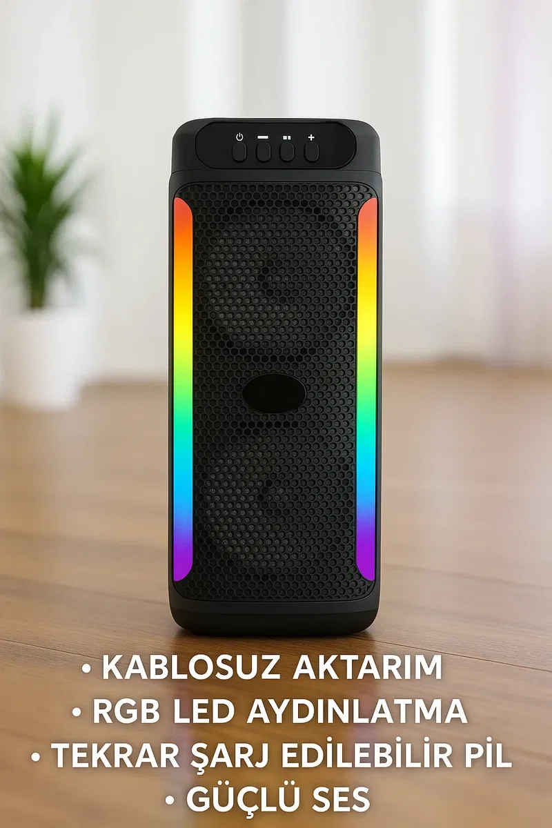 Çift 4 inç Hoparlörlü RGB Işıklı Bluetooth Ses Sistemi görsel 5