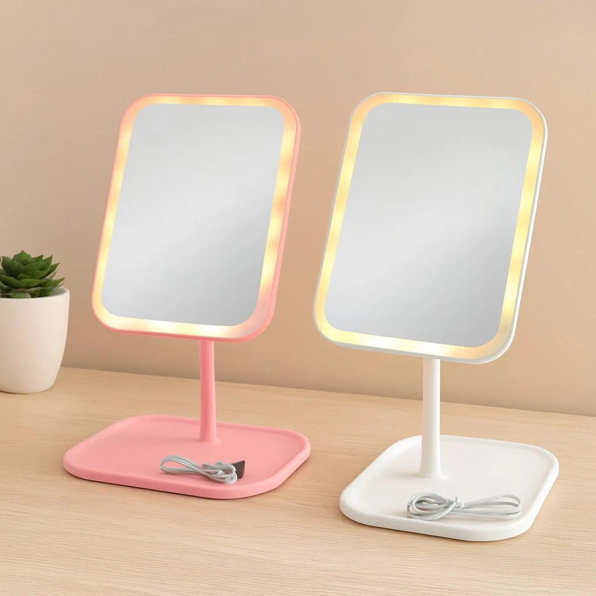 7" LED USB Şarjlı Dikdörtgen Makyaj Aynası, 90° Ayarlı