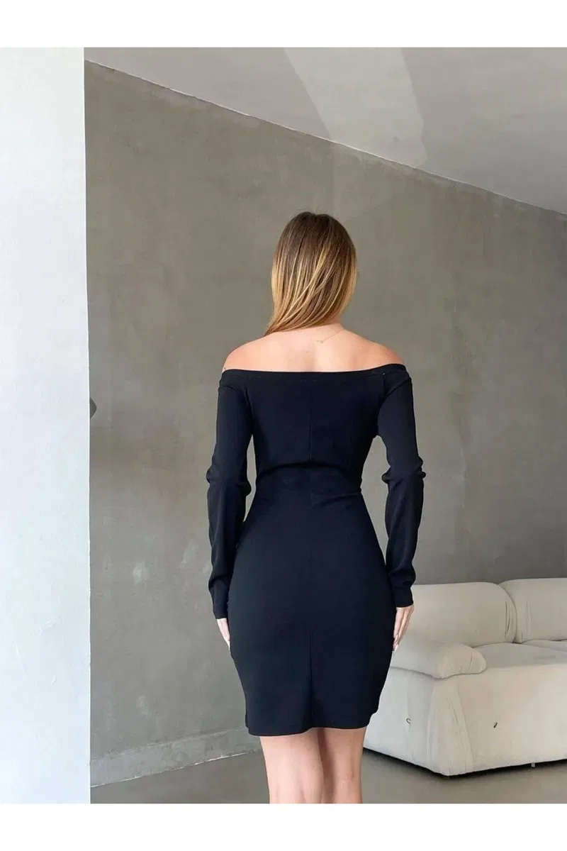 Kadın El Emeği Kruvaze Büzgülü/Fırfırlı Kol Mini Elbise görsel 4