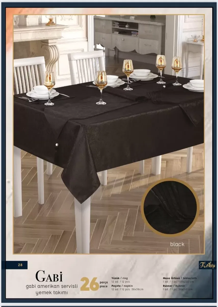 Gabi Siyah 12 Kişilik 26 Parça Amerikan Servisli 155 × 220 cm Masa Takımı görsel 3