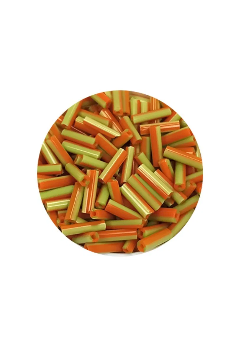 Uzun Boru Kesme Boncuk Çap 2mm Uzunluk 10 mm - 60 Gram - Yeşil Turuncu - BNC300 görsel 2