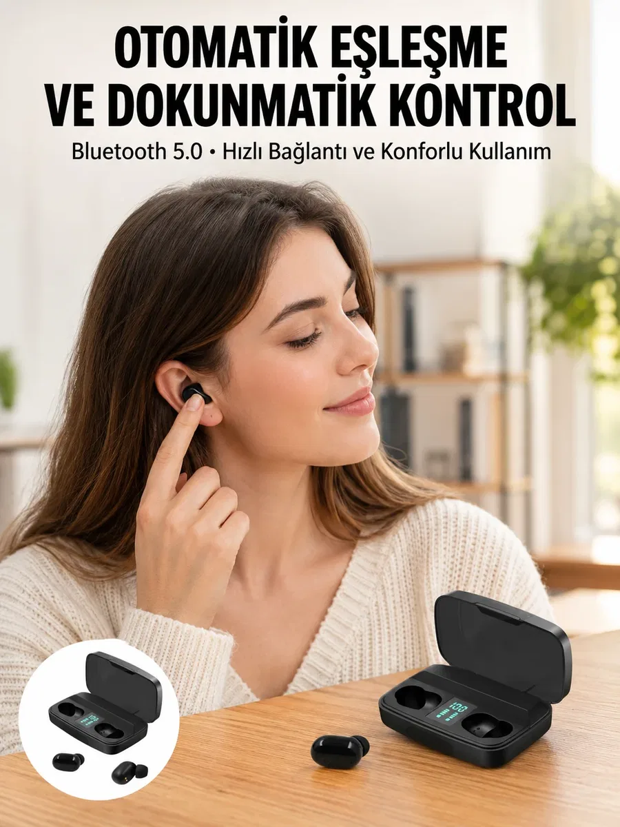 TWS Bluetooth Kulaklık 5. 0 Bluetooth Bağlantılı Dokunmatik Kontrol Özelliği Yeni Nesil