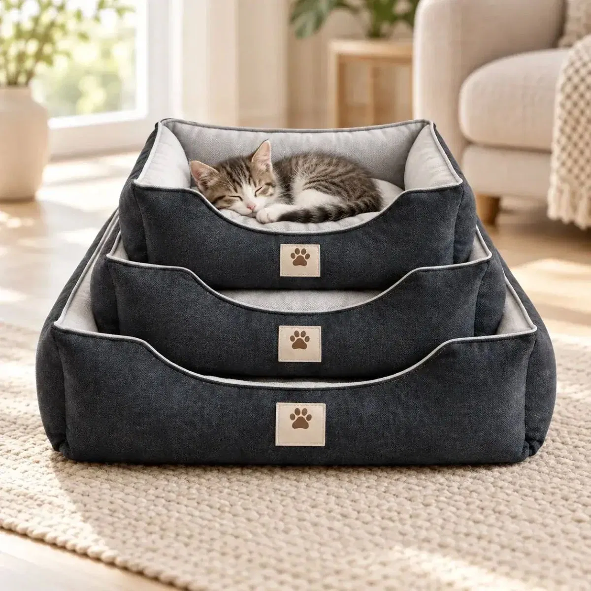 Kedi Köpek Yatağı Luna Premium Yatak · Antrasit · M · 60 × 45 × 21 cm görsel 2