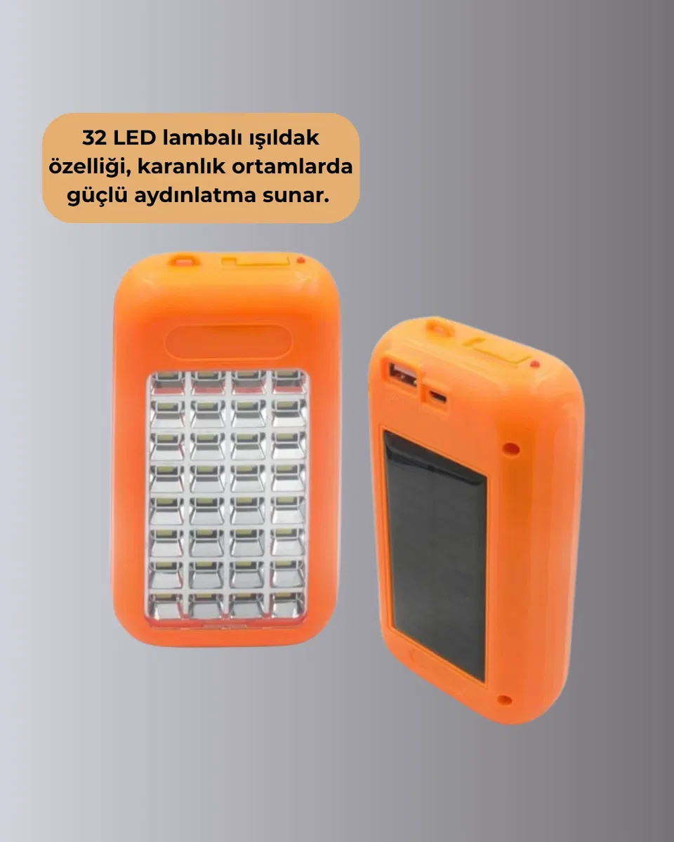 Güneş Paneli ile Şarj Olan 32 LED’li Powerbank Cihazı görsel 4