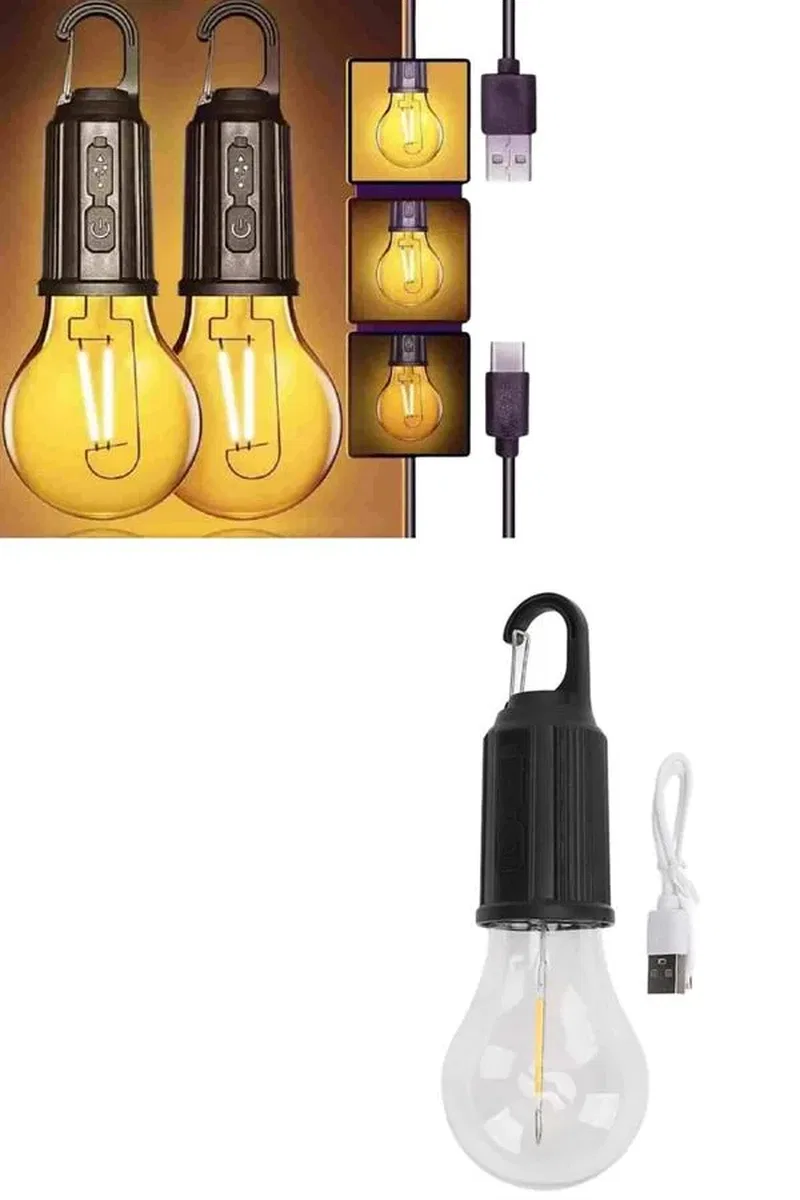 3 Farklı Mod LED'li Şarjlı Asma Kancalı Kamp Lambası Taşınabilir Ampul görsel 4