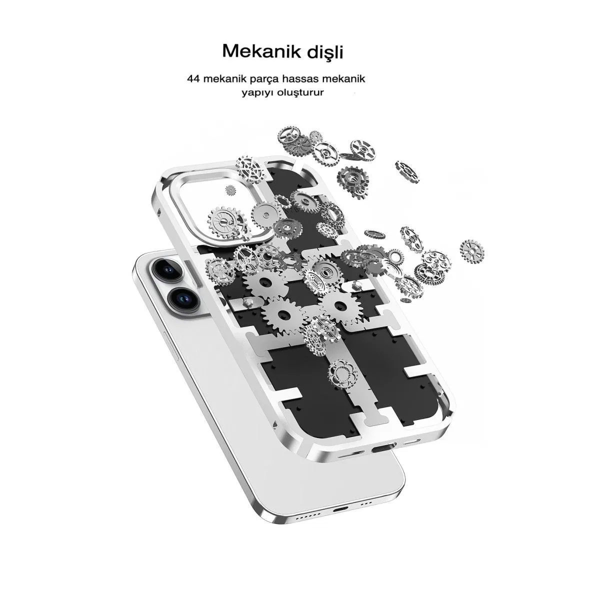 Apple İphone 14 Pro Kılıf Mekanik Bumper Kapak - Gümüş görsel 3