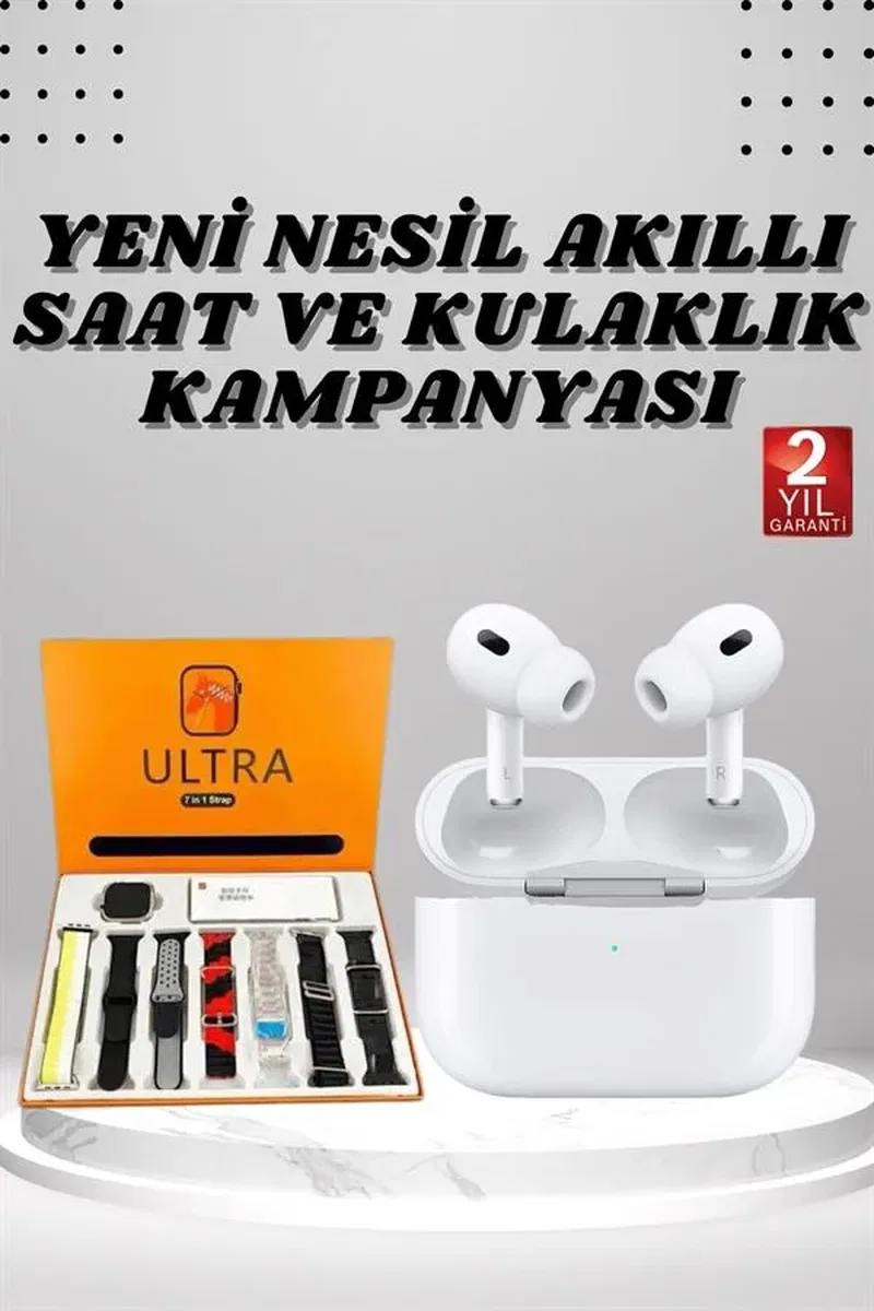 7 Kordonlu Akıllı Saat Ve Yeni Nesil Kulaklık Dokunmatik Ekran Android ve İOS Uyumlu görsel 2
