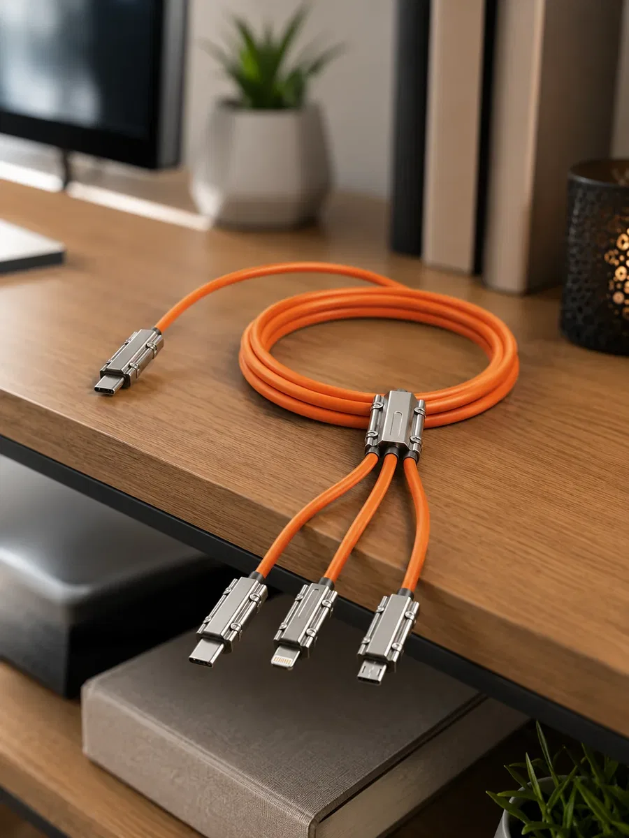 USB Type-C, Lightning ve Micro USB Uyumlu 3'ü 1 Arada Hızlı Şarj Kablosu görsel 4