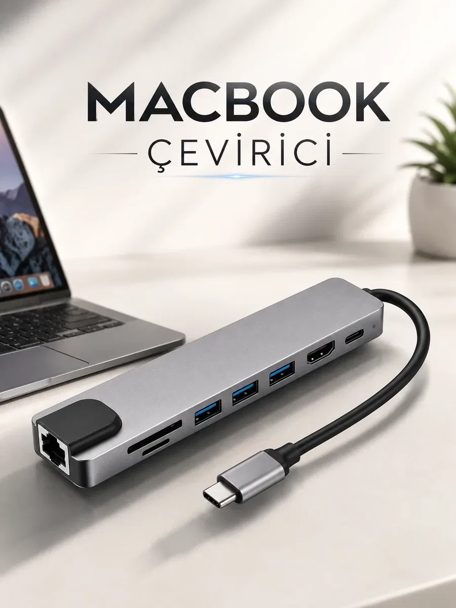 Çevirici Dönüştürücü Adaptör Macbook 3 In 1 Type-C To Hdmı USB 3. 0
