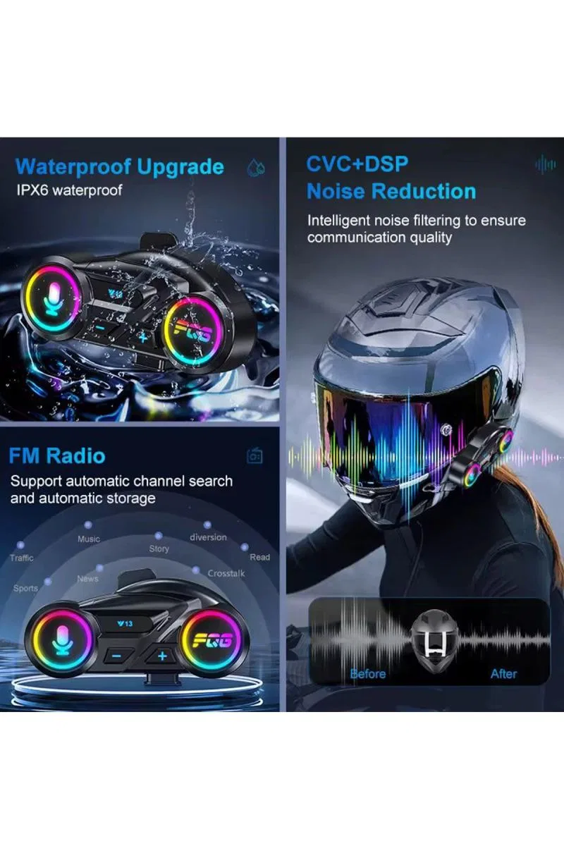 Y13 Motor Kask Kulaklık Rgb Modlu Radyolu Motosiklet Kulaklık 5. 3 Bluetooth Intercom görsel 2