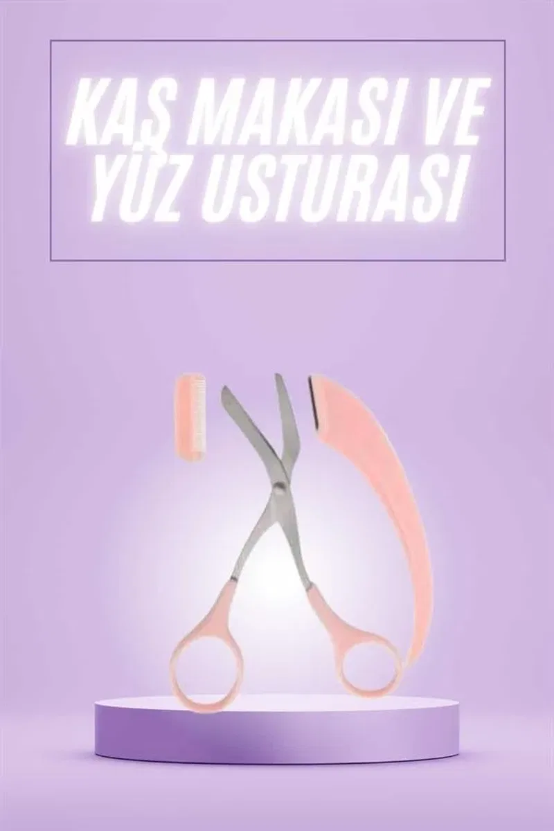 Taraklı Kaş Makası ve Ustura Seti Kaş Düzeltme Makası Kaş Bıyık Alma Aleti görsel 2
