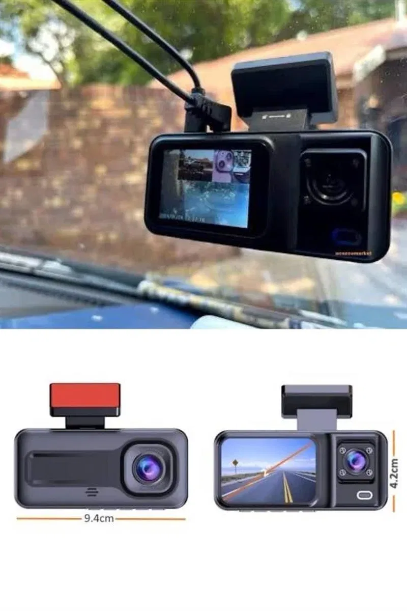 1080P 3 Lensli WİFİ Araç İçi Kameralı Ekran DVR Kaydedici Gece Görüşlü görsel 3