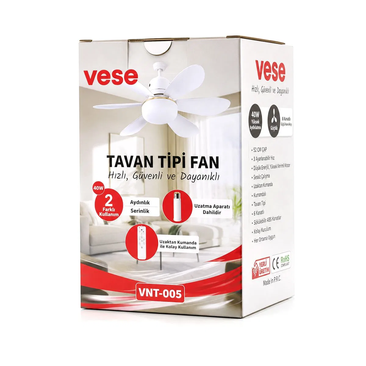 6 Kanatlı Kumandalı 2in1 Tavan Vantilatör Avize 40W görsel 4